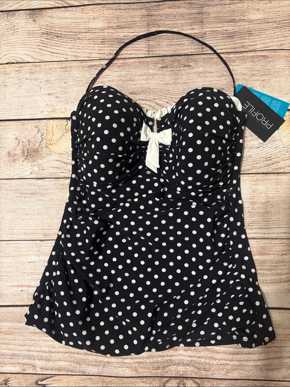Profile Polka Dot Tankini Top with Bow - Black & White 42D 14